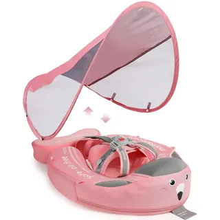 HECCEI Baby Schwimmring mit Sonnendach, Mambobaby Schwimmhilfe Robust Weich Wasserdicht Schwimmtrainer für Kinder 3 Monate bis 24 Monate