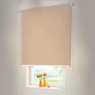 Sonnenschutz-HH® - Seitenzugrollo Verdunkelungsrollo - Außenmaß Breite 140 x 160 cm Höhe beige-karamell - Lichtundurchlässig Blickdicht Rollo für Abdunkelung Kettenzugrollo inkl. Universalträger