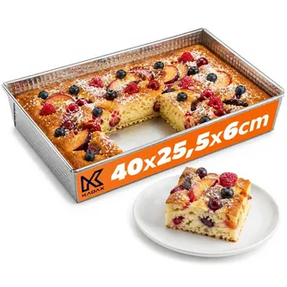 KADAX rechteckige Backform, Backblech in 3 Größen, hohe Blechränder für Kuchen, Toastbrot, Käsekuchen, Brownie, pflegeleichte Kastenform, Wärmeverteilung (40 x 25,5 cm, Silber)