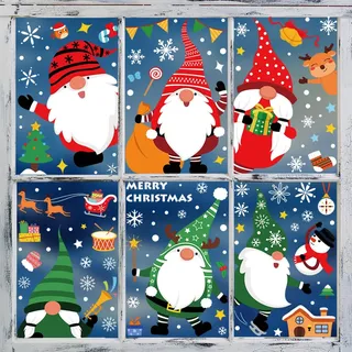 Fensterbilder Weihnachten Selbstklebend, Bunt Fenstersticker Fensteraufkleber Weihnachts Wichtel Fensterdeko Groß, Wiederverwendbar PVC Weihnachtsdeko Fensterbild Kinder Winter Fenster Tür Deko