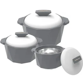 Pinnacle Isolierte Auflaufform mit Deckel, 3-teiliges Set, 3/2/1 qt. Hot Pot Speisenwärmer/Kühler – Thermo-Suppen-/Salat-Servierschüssel – Edelstahl Heißspeisebehälter – Bestes Geschenk-Set für Mütter