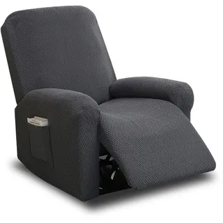 PEEXTBB 4-Teilig All-Inclusive Sesselbezug, Stretch Sessel Überzug mit Taschen, Recliner Sofabezug, Freizeitstuhlbezug, Sofabezug, für Fernsehsessel Liege Sessel(Dunkelgrau)