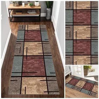GmyoieqI Teppich Läufer Flur Lang Teppich Wohnzimmer Bettumrandung Läufer Modern Waschbarer Geometrische Muster 40 x 150 cm Teppich Küche rutschfest Teppich Küchenläufer für Schlafzimmer Esszimmer