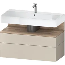 Duravit Qatego Waschtischunterbau, 1 Auszug und 1 Schublade, 990x470x590mm, Nische Eiche Mamoriert, QA4395055, Farbe: Taupe Supermatt/mit Nischenbeleuchtung