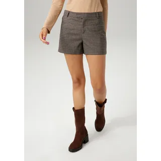 Webshorts ANISTON CASUAL, Damen, Gr. 46, N-Gr, anthrazit, dunkelbraun, helltaupe, hellbraun, Web, Obermaterial: 65% Polyester, 33% Viskose, 2% Elasthan, Jacquardmuster, kariert, figurumspielend kurz, Hosen Webshorts, im dezenten Karo-Dessin