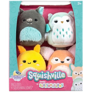 Squishville SQM0504-4er Pack Nachtaktiv Squad, superweiche Mini-Squishmallows, 5cm Plüschfiguren