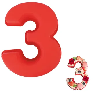 Vicloon Silikon Kuchenform Zahlen Groß, Silikon Backform Zahl 3, Antihaftend Silikons Backform, Eingedickt Number Cake Backforms, Besondere Backforms für Küche, Torte, Brot, Backen, Pudding- Rot