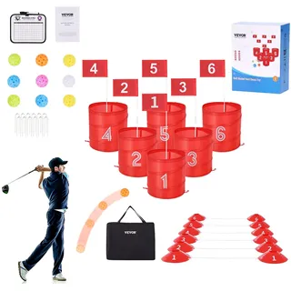 Vevor Golfspiel Set, 6-Loch-Golfplatz, Übungsspiele für Golf im Eimer, Golf-Chipping-Spiel für den Außenbereich, tragbares Outdoor-Golfspiel, Ideal für Rasen, Hof, Camping, Park, Strand