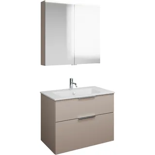 burgbad Eqio Set, bestehend aus Spiegelschrank, Keramik-Waschtisch Slim und Waschtischunterschrank, Breite 820mm, SHCP082F6583C0001G0146, Farbe: Lichtgrau Matt / Lichtgrau Matt, Griff Chrom G0146