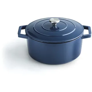 Qulinart by Brandt - Bräter Individuell Rund - Deckel aus Gusseisen mit Knopf aus Edelstahl - Induktionsgeeignete Cocotte - Backofenfest - Blau