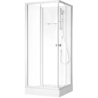 Marwell Duschkabine 85x85 MARWELL Komplettdusche Fresh Shower Square - 85x85x205cm - Komplettdusche mit Eckeinstieg - mit Gleittüren - hochwertige Aluminiumprofile - Silber