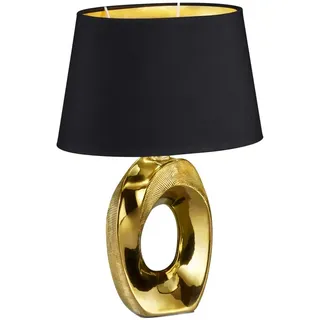 REALITY Leuchten Schreibtischlampe »Taba« E14 1 Stk. Nachttischlampe, Tischlampe golfarbig, Stoffschirm in schwarz/gold, goldfarben