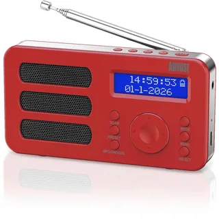 August MB225 - Tragbares Radio mit DAB+ / DAB/FM RDS-Funktion 40 Presets digitaler Radiowecker Stereo/Mono Digitalradio mit Sleeptimer Doppelalarm Snooze und wiederaufladbare Batterie Audioanschluss