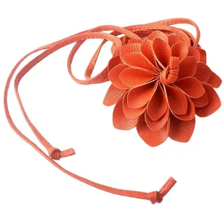 Blausky Boho Gürtel Damen,Dünner Taillengürtel Vintage Kleid Gürtel mit Groß Blume Hüftgürtel aus PU-Leder Verstellbarer Taillenkette Blumengürtel für Festival Party Hochzeit 210cm,Orange