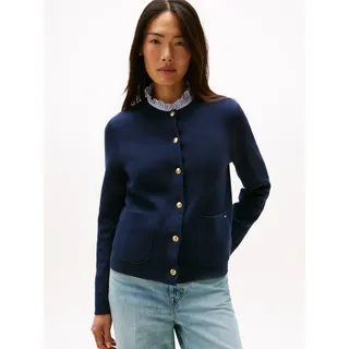 Tommy Hilfiger Damen Strickjacke Cardigan Co Jersey Reversible Cardi Knopfleiste, Blau (Br STP Navy/Dark Night Navy), M