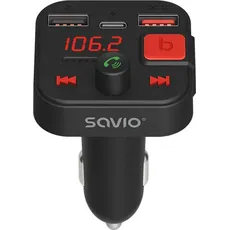 Savio SAVIO FM Sender Bluetooth 5.3 QC 3.0 Ladegerät LED Display Bass Boost TR-15 schw, Auto Adapter, Schwarz