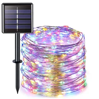 Colexy Solar Lichterkette Aussen 32M 300 LED Lichterkette 8 Modus IP65 Wasserdicht Kupferdraht Solarlichterkette Buntes Außen Wetterfest für Weihnachten Gartendeko Terrasse Balkon Hochzeit Party