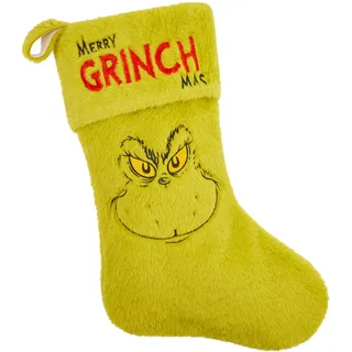 The Grinch Flauschiger Weihnachtsstrumpf, Weihnachtsdeko für Kamin oder Tannenbaum