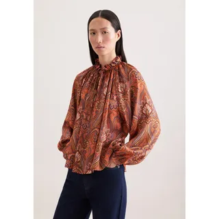 Rüschenbluse SEIDENSTICKER, Damen, Gr. XL (42), curry, 100% Viskose, gemustert, regular fit, Blusen Rüschenbluse, 1/1 Stehkragen Druck