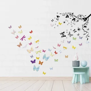 Bunte Blumen Schmetterling Kinderzimmer Babyzimmer Niedlich Kinderzimmer Kinder Wandsticker Zimmer Dekoration Skandinavische Gebirge Landschaft Berge Wald Abenteuer Scandi Stil Regenbogen