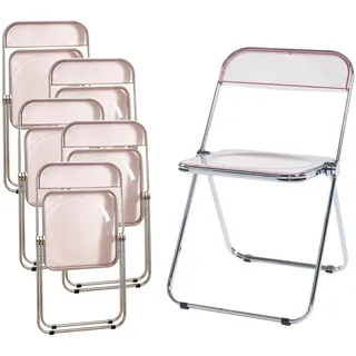 [en.casa] Klappstuhl-Set Pornainen 6 Tlg. , Pink , Metall, Kunststoff , 46x74x47 cm , Esszimmer, Stühle, Klappstühle