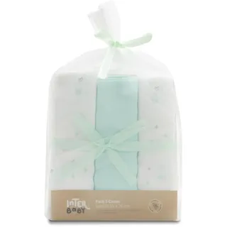 INTERBABY · Packung mit 3 Muslin Tücher aus Bambus&Baumwolle BEAR grün · 55x70 cm · Saugfähig und atmungsaktiv und ideal zum Reinigen, Abwischen und Abdecken von Neugeborenen