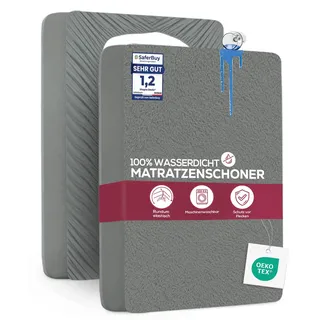 Utopia Bedding Matratzenschoner 140 x 200 x 30 cm Wasserdicht, Oeko-TEX Zertifiziert Matratzenauflage Atmungsaktive, Matratzenschutz, Rundum Elastisch Grau
