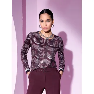 Langarmshirt CREATION L "Druck-Shirt", Damen, Gr. 52, beige (burgund, ecru, gemustert), 50% Baumwolle, 50% Polyester, gemustert, Rundhals, Shirts Langarmshirt