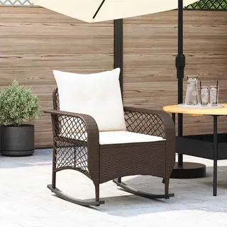 Garten-Schaukelstuhl mit Kissen Braun Poly Rattan, Gartenstühle Design Möbel - Braun