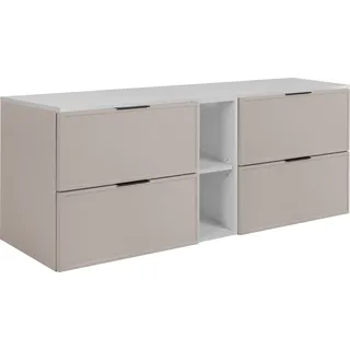 Badezimmerschrank, Kaschmir / Weiß, Schwarze Griffe, 140 ( 2 x 60 + 20) x 46 x 57 cm - Beige