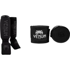 Venum Kontact Schienbeinschutz, Black, One size & Erwachsene Bänder Kontact Handgelenk und Armschoner, Schwarz, 2,5m