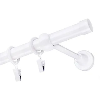 Voppi Gardinenstange Simpla 1-läufig 280 cm 19 mm weiß, silent Vorhangringe mit Klammern, moderne Vorhangstange, einfache Wandmontage - Weiß