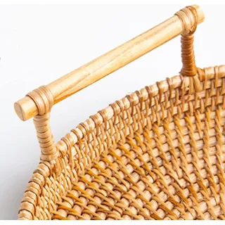 Rundes Rattan Tablett - Handgewebtes Rattan Tablett - Brot Obst Dessert Snackkorb mit Griffen zum Servieren