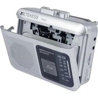 Retekess TR606 Kassettenrecorder,Tape Recorder,FM AM Radio,Tragbarer Kassettenspieler,2 Stromversorgungsmethoden,Schneller Vor- und Rücklauf,Alte Kassetten abspielen(Silber)