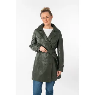 Ledermantel MAURITIUS "GWTaresa", Damen, Gr. 38 (M), grün, Obermaterial: 100% Schafsleder. Futter: 100% Baumwolle. Ärmelfutter: 100% Polyester, unifarben, lässig geschnitten knielang, mit Riegel, Mäntel Ledermantel, Leder-Trenchcoat mit Bindegürtel