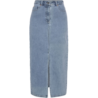 Jeansrock BUFFALO, Damen, Gr. 34, blau (light blau washed), Denim/Jeans, Obermaterial: 98% Baumwolle, 2% Elasthan, unifarben, figurumspielend knöchellang, Röcke Jeansrock, in modischer Midilänge, elastischer Denimrock mit Schlitz, Sommerrock, Topseller