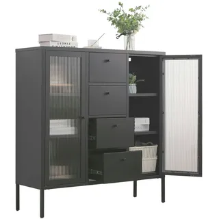 Coemo Mein-Regal Highboard Paris aus Metall mit Schubladen Glastüren Schwarz