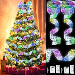 YeahBoom 2 Stück Weihnachtsband Lichter,2×6m 120 LED Band Weihnachtsbeleuchtung,Bänder Lichterketten,Batteriebetriebene Weihnachtslichterkette für Party,Innen und Außenbereich Weihnachtsdekoration