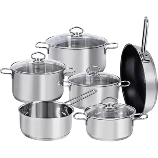 Kopf Topfset Merkur aus Edelstahl, Induktion, Literskala, Schüttrand , Edelstahlfarben , Metall , Rund , geschmacksneutral , Kochgeschirr, Töpfe, Topfsets