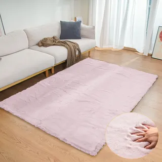 ORINOVA Teppich Kinderzimmer Bettvorleger Rosa Fellteppich 120x180 cm Flauschiger Kunstfell Teppich Schlafzimmer Wohnzimmer Weich Waschbar Rechteckig