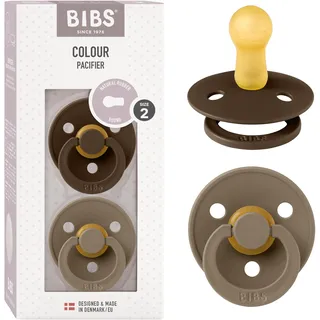 BIBS Colour Schnuller 2er-Pack, BPA-frei, Kirschform Nippel. Naturkautschuk/Latex, Hergestellt in Dänemark. Größe 2 | 6+ Monate | 2-Pack, Mocha/Dark Oak