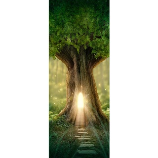 Türtapete selbstklebend TürPoster 3D Bewirken Fototapete Türfolie Poster Tapete Abnehmbar Wandtapete für Wohnzimmer Küche Schlafzimmer 77X200cm (Stufenleiter Baum)