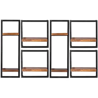 Mid.you Wandregalset , Naturfarben, Schwarz , Holz, Metall , 6-teilig , Mangoholz , massiv , 8 Fächer , 135x75x25 cm , Wohnzimmer, Regale, Wandregale