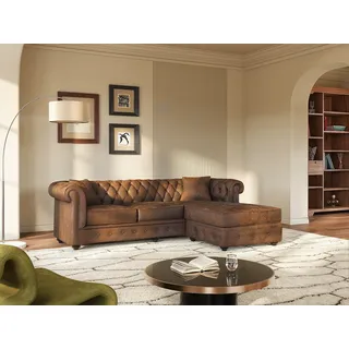 Chesterfield Ecksofa - Microfaser Vintage Look - Braun - TOLEDO