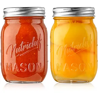 Nutrichef Vorratsgläser mit Deckel Luftdicht 480ml 2 Stück – Glasbehälter für Meal Prep und Overnight Oats, Einmachgläser für Marmelade und Fermentation