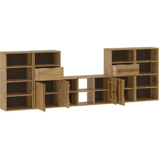 SYFAXTM 5-tlg. Wohnwand mit Stauraum ODDA Massivholz Kiefer - Braun, Bunt