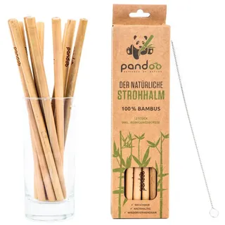 pandoo wiederverwendbare Strohhalme aus 100% Bambus inklusive Reinigungsbürste (12 Stück) | Waschbare & Umweltfreundliche Trinkhalme | 100% biologisch abbaubar | Eco Bamboo Straws Natur