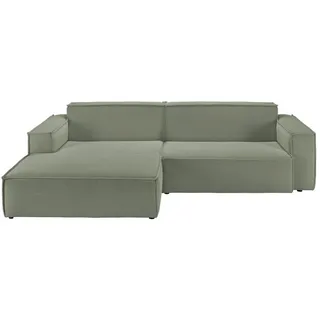 Kawola Ecksofa Samu Hellgrün Cord , Textil , Echtholz , Füllung: Kaltschaum , Ottomane links, L-Form , 276x168 cm , Wohnzimmer, Sofas & Couches, Wohnlandschaften, Ecksofas