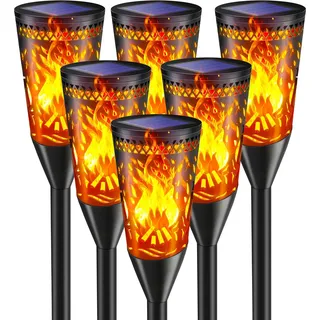 FIFlying Solarlampen für Außen Garten, 2 Modi Solarfackeln mit Flammeneffekt für Halloween Dekoration, IP65 Wasserdicht, Flackernde Solarlichter für Weg,Terrasse, Rasendeko-6 Stück