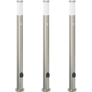 Pollerleuchten mit Sensor&Steckdose 3er 110 cm Edelstahl IP44 - Silber